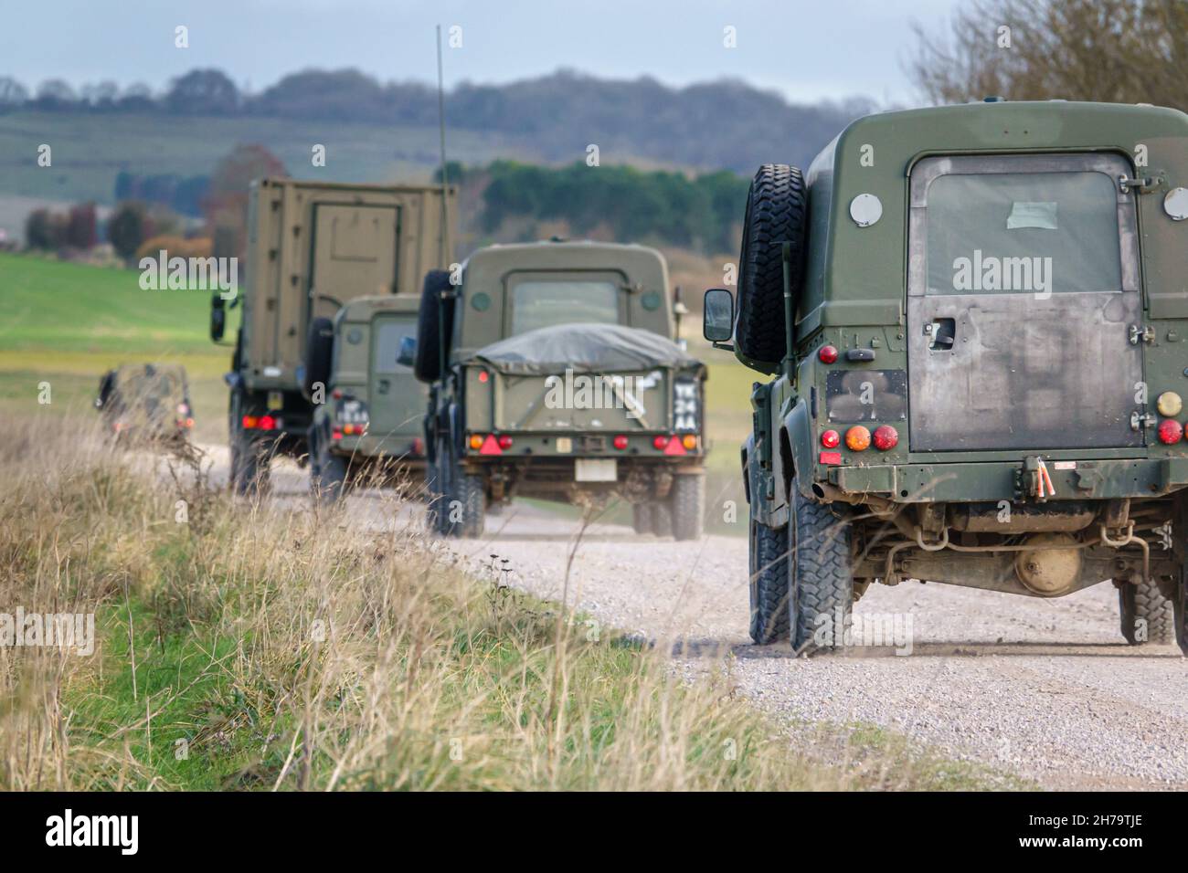 Land Rover Convoy convoy of British Army Land Rover Defender Wolf medium utility vehicles ...