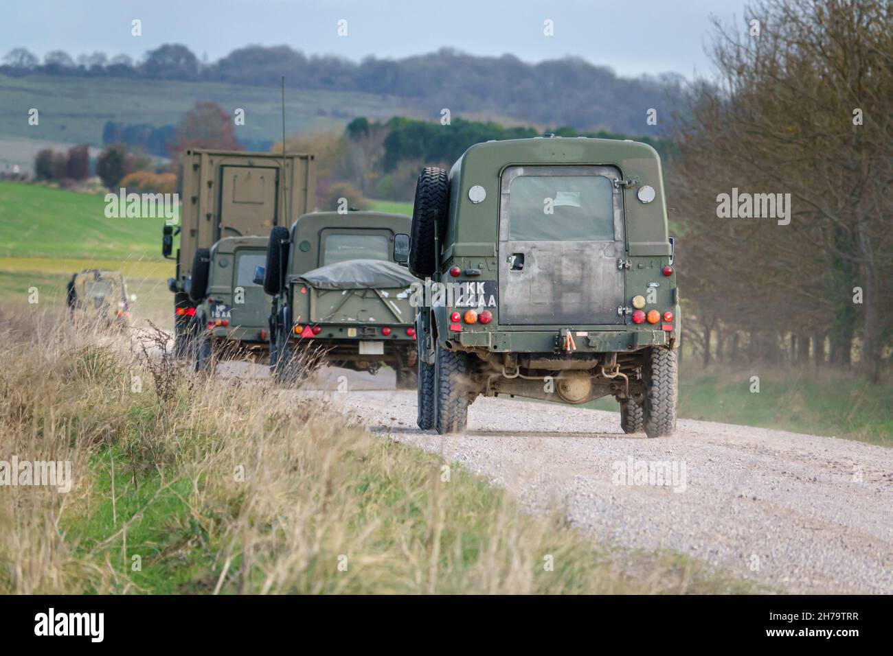 Land Rover Convoy convoy of British Army Land Rover Defender Wolf medium utility vehicles ...