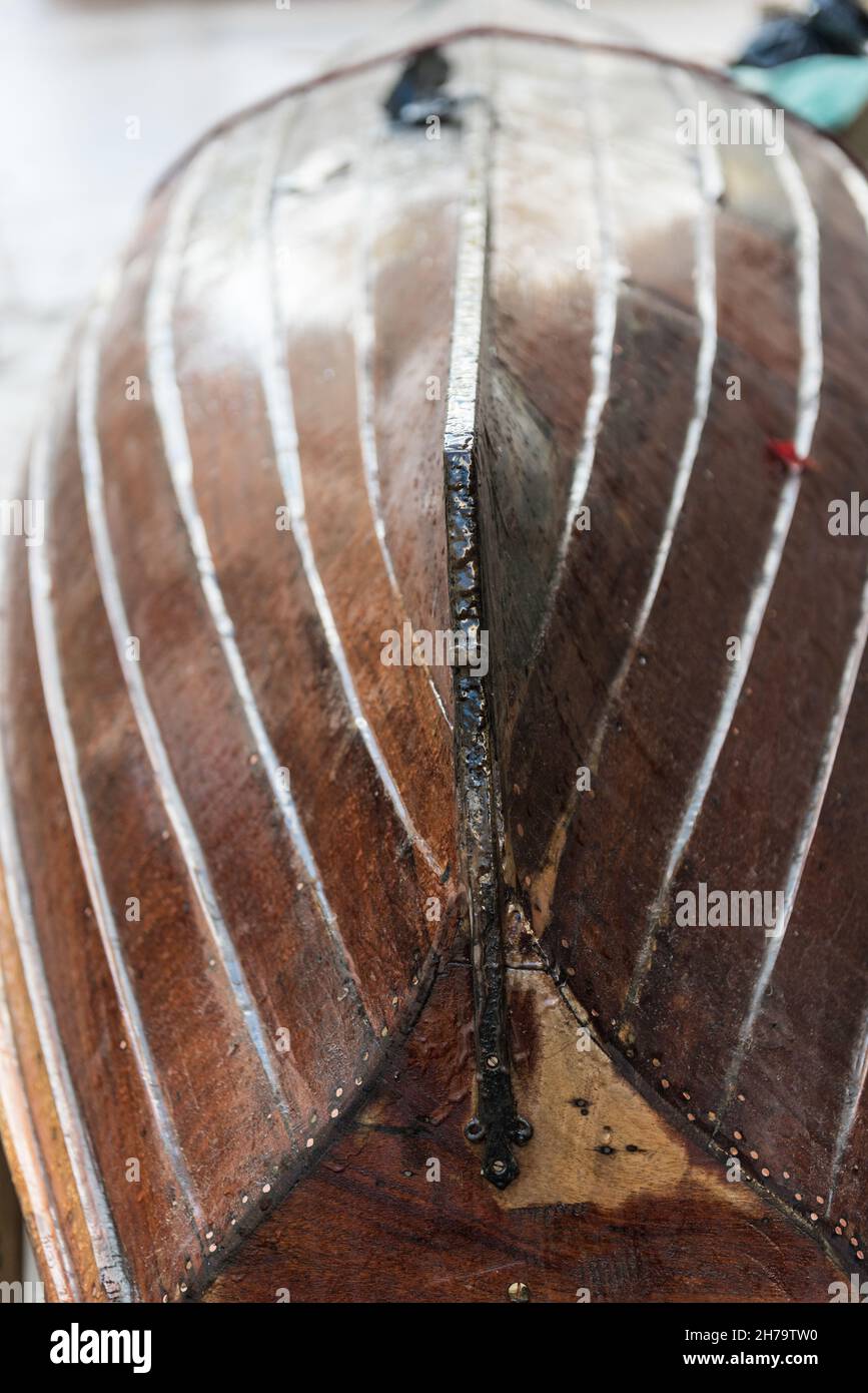 Tight shot of the keel of a rowing boat at Richmond upon Thames, Surrey Stock Photo