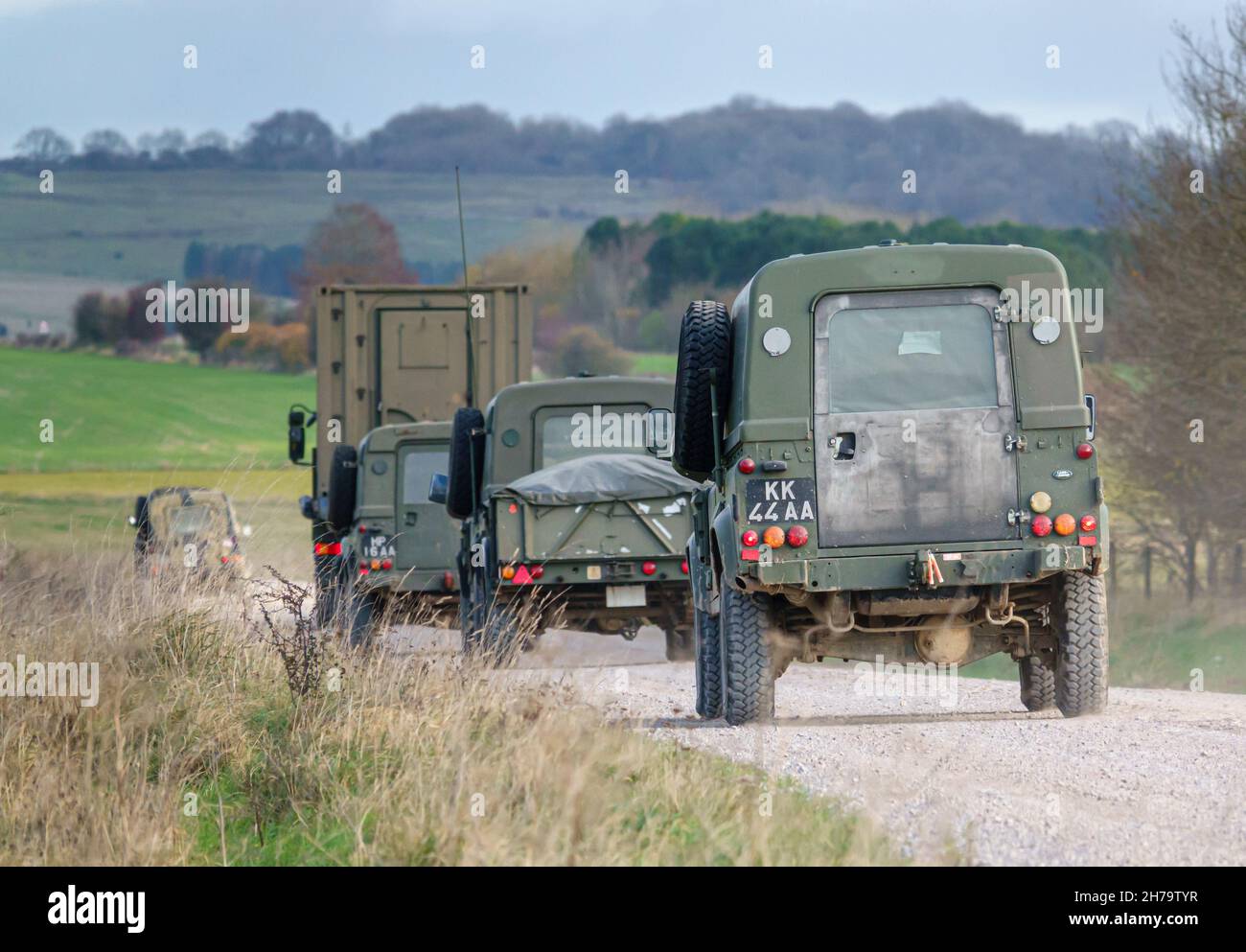 Land Rover Convoy convoy of British Army Land Rover Defender Wolf medium utility vehicles ...