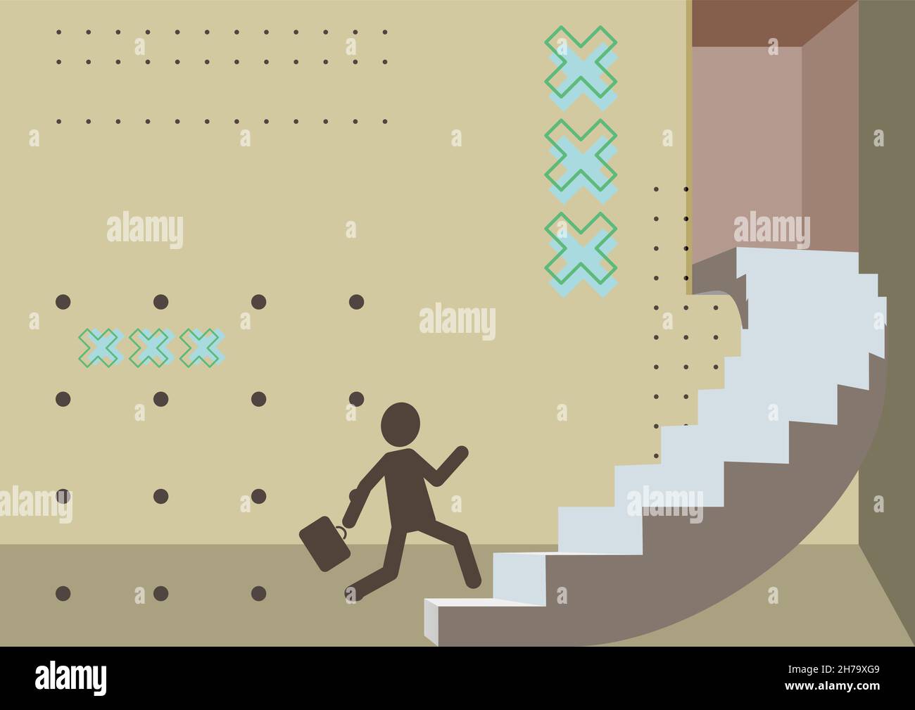 Gentleman In Suit Drawing Running Upwards On A Large Stair Steps. Man ...