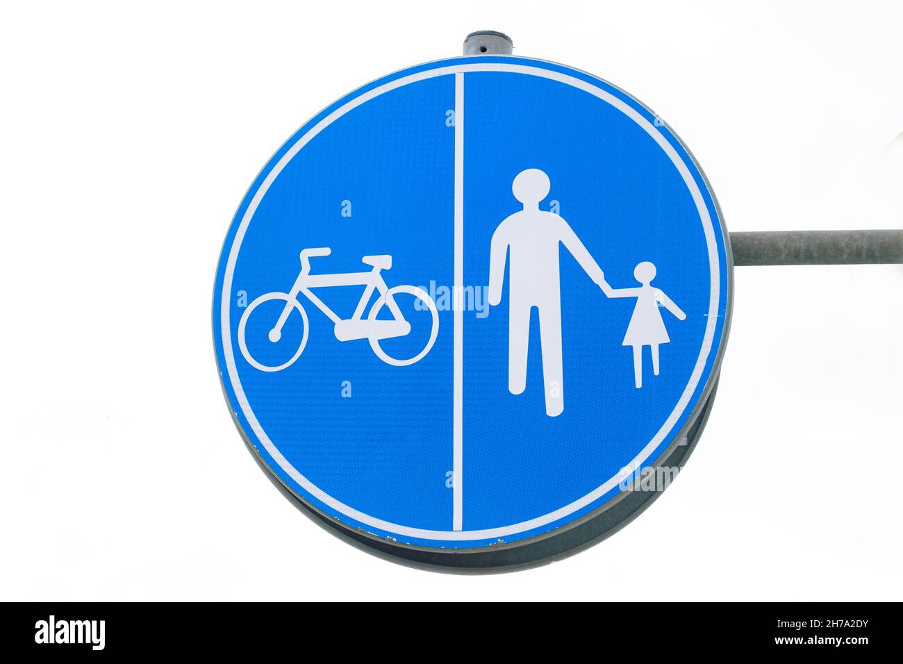 Pedestrian and bicycle road sign isolated on white background. Traffic signs on white background. Stock Photo