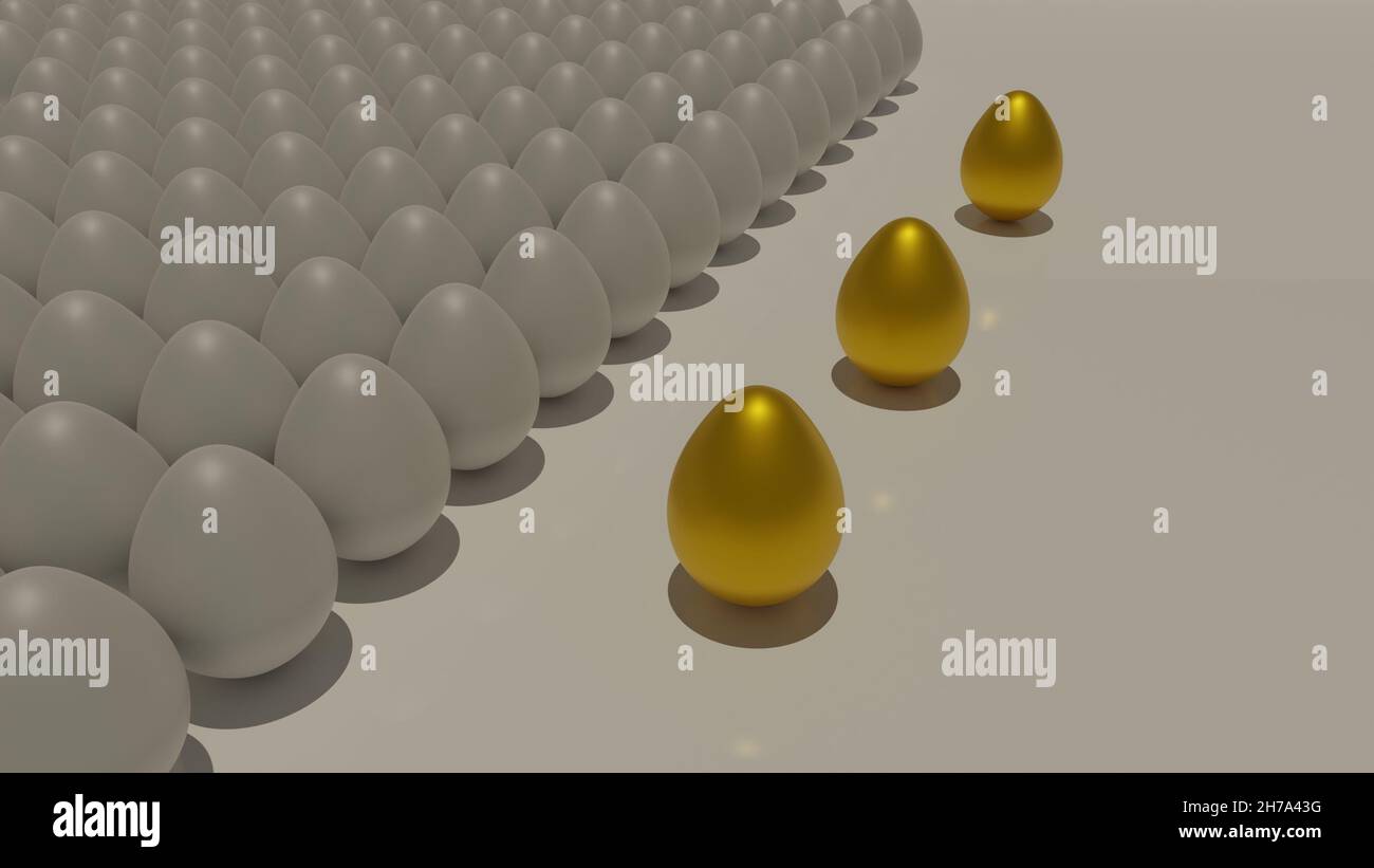 A 3D rendering of golden and white eggs on a white background Stock ...