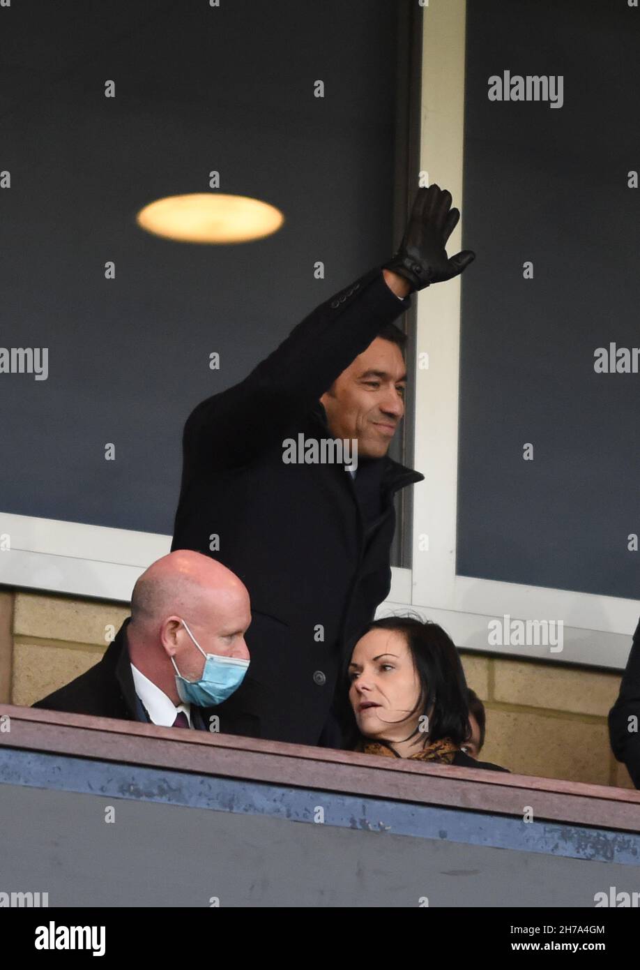 Glasgow, UK. 21st Nov, 2021. New Rangers Manager Giovanni van Bronckhorst sat in the stand during the The Scottish League Cup match at Hampden Park, Glasgow. Picture credit should read: Neil Hanna/Sportimage Credit: Sportimage/Alamy Live News Stock Photo