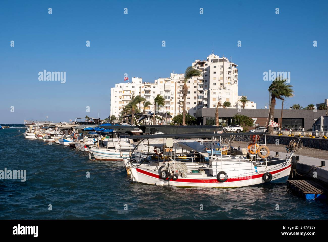 Fishing boats moored in Famagusta harbour, Northern Cyprus. Stock Photo