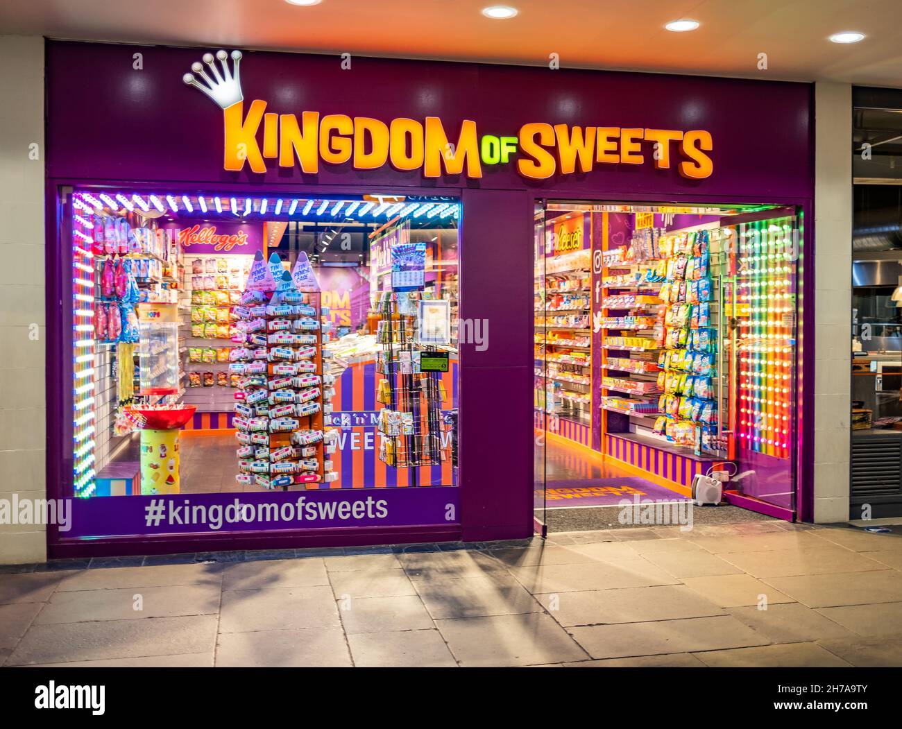 The exterior of the Kingdom of Sweets candy or sweet shop in the city