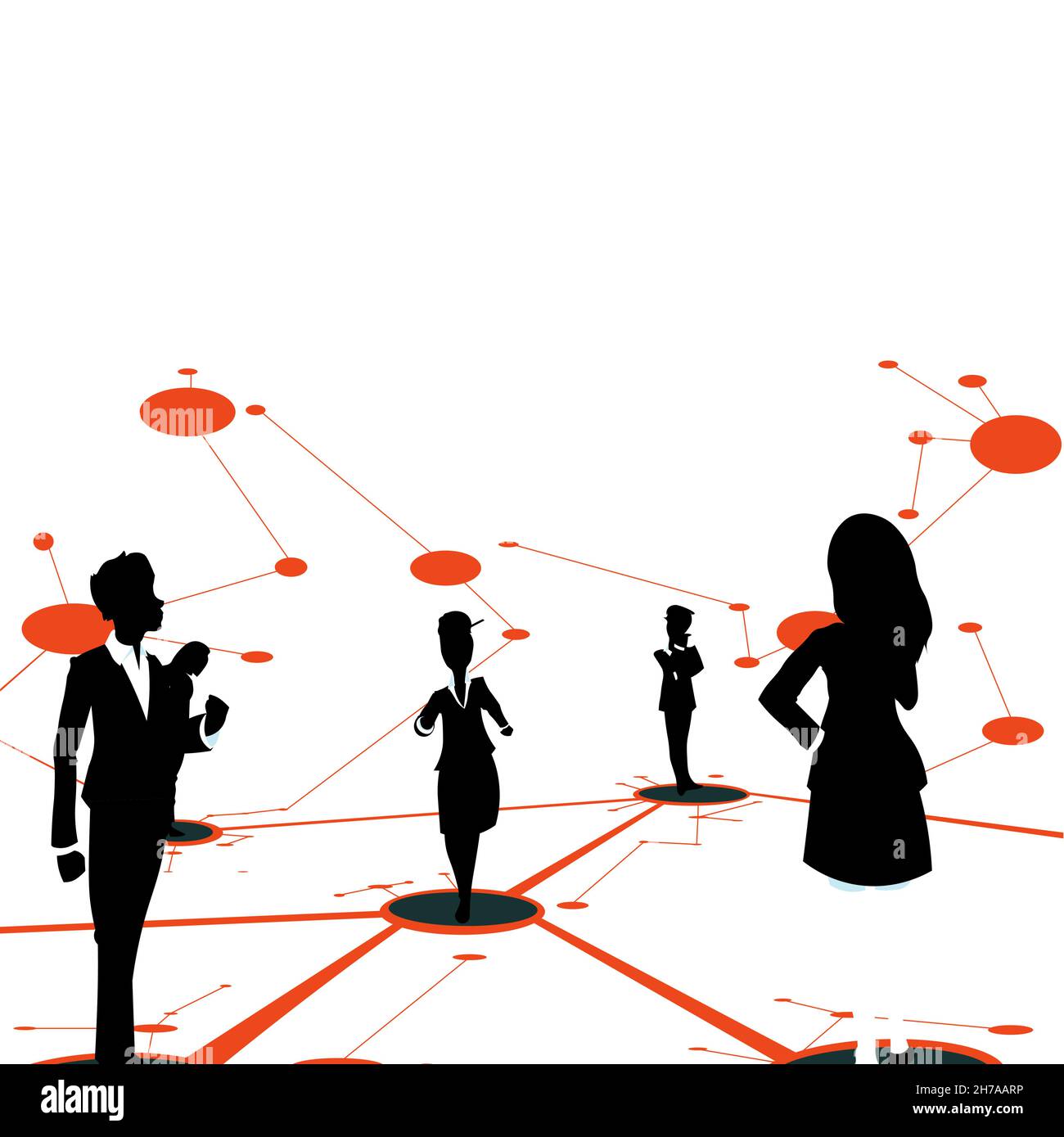 Several Team Members Standing Separate Thinking And Connected With