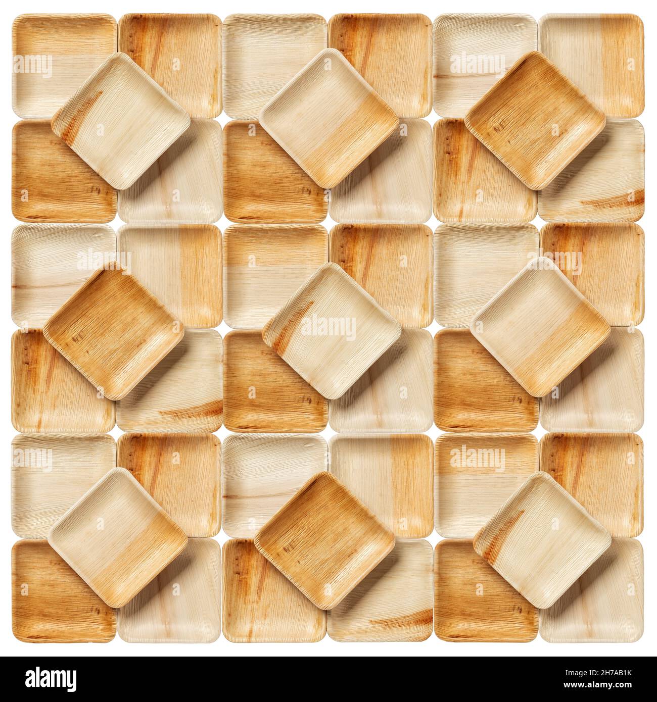 Many palm leaf plates texture isolated on a white background. Geometric