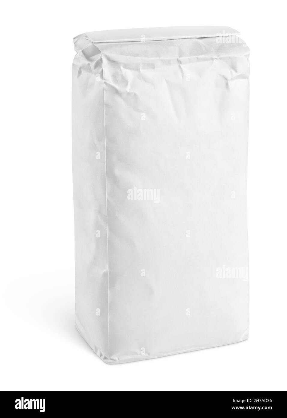 Blank white paper bag package of flour isolated on white background with clipping path Stock Photo