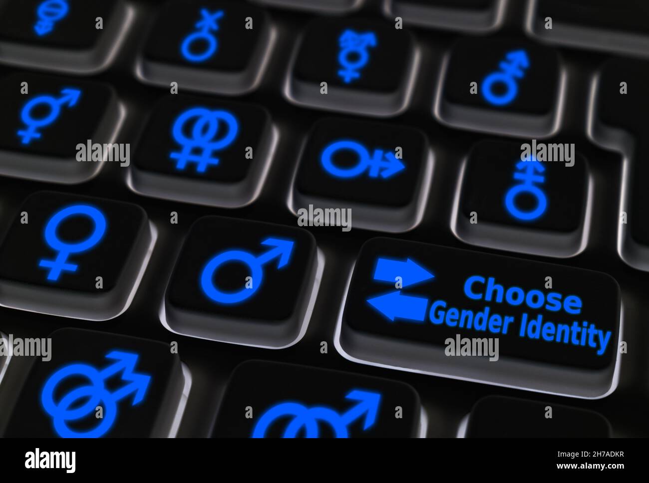 Buttons on a computer keyboard for selecting or choosing your gender identity. Stock Photo
