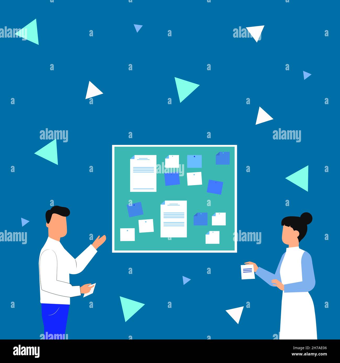 Illustration Of Couple Presenting New Amazing Ideas Holding Notes