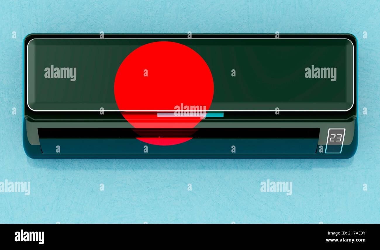 Air conditioner with Bangladeshi flag on the wall. House climate