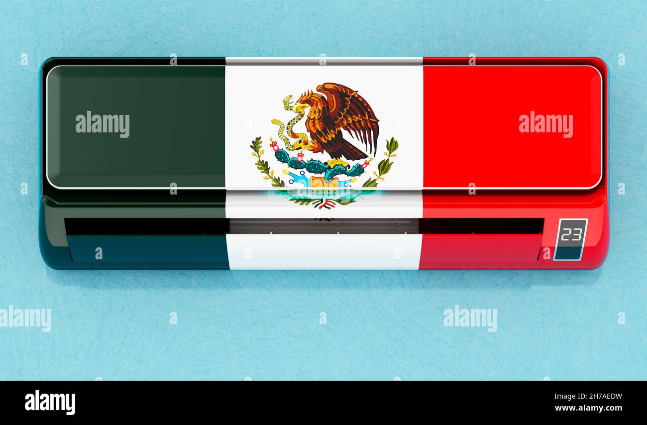 Air conditioner with Mexican flag on the wall. House climate control