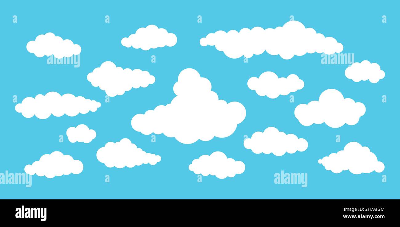 Clouds vector weather icon set isolated on blue heaven background Stock ...