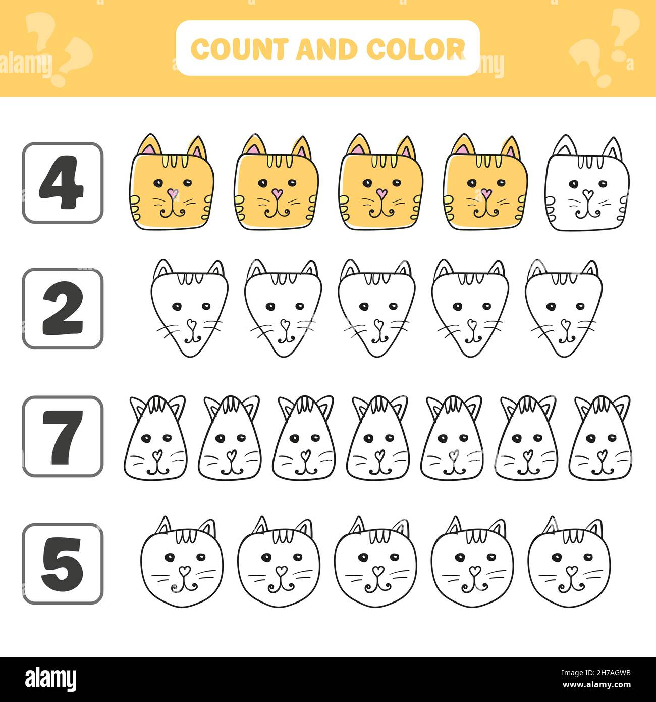 Coloring page with cute cat character. Color by numbers educational  children game, drawing kids activity. Math game Stock Vector by ©ksuklein  155714944