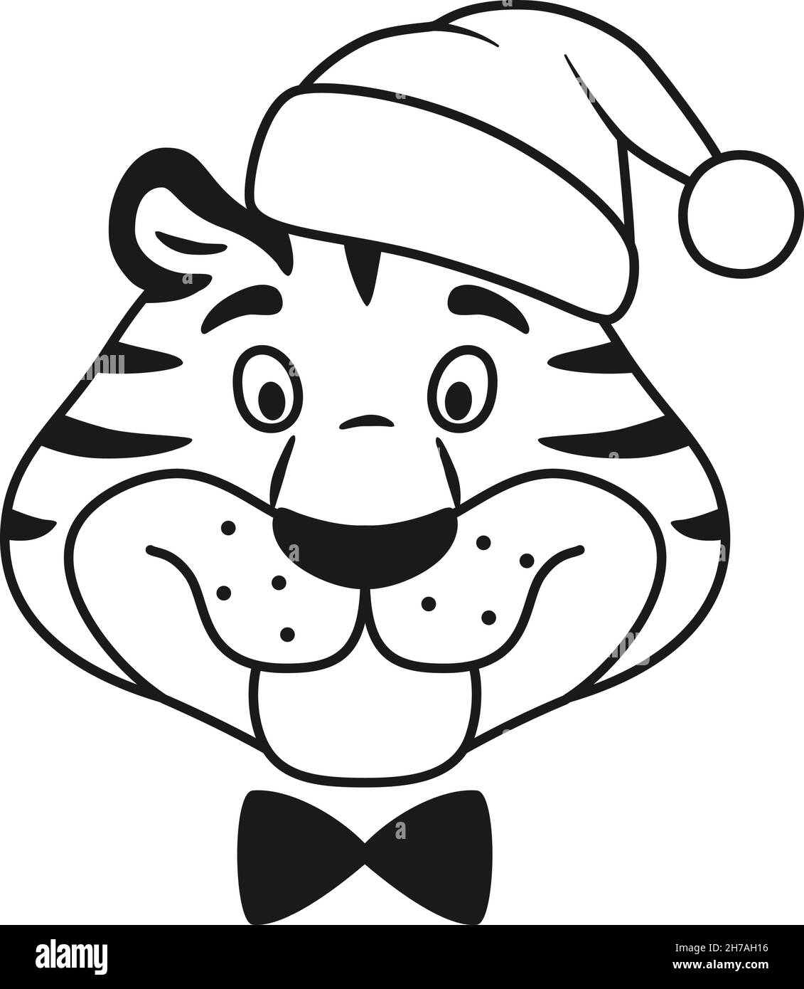Cute happy black and white outline tiger head Stock Vector Image & Art