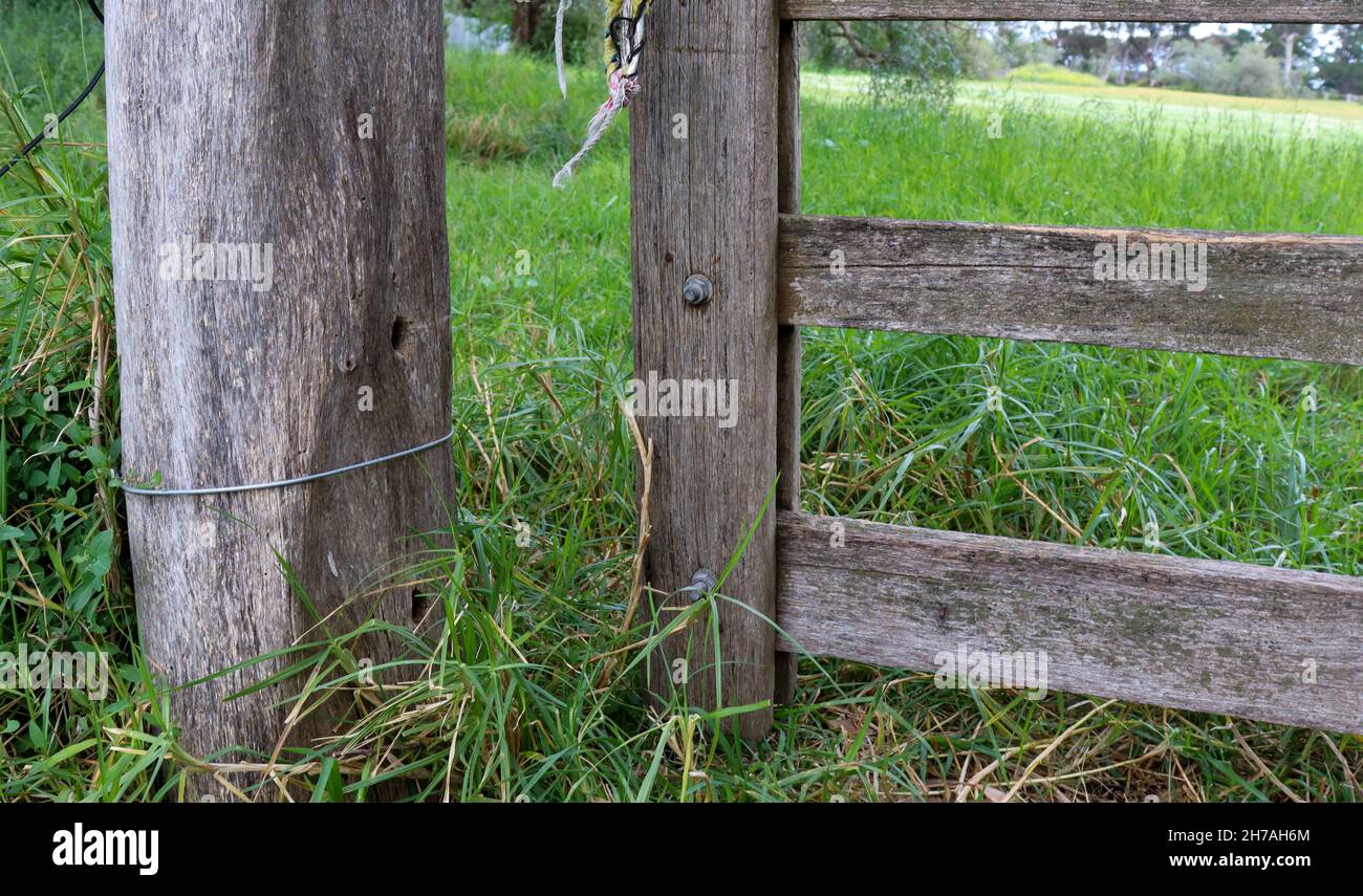 A closeup shot of an old wooden fence in the field Stock Photo - Alamy