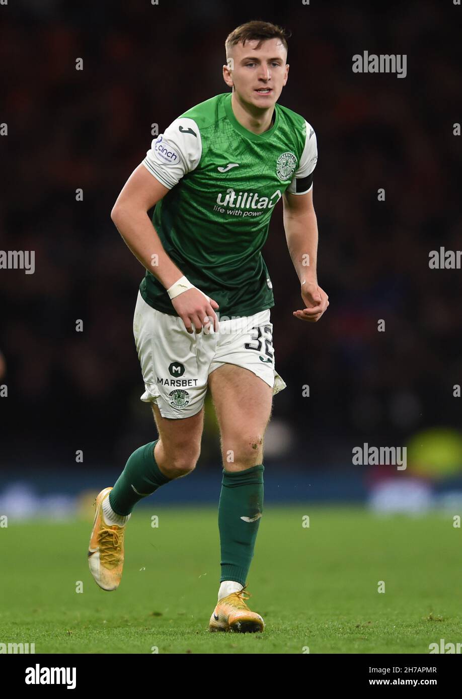 Glasgow, UK. 21st Nov, 2021. Josh Campbell of Hibernian during the The Scottish League Cup match at Hampden Park, Glasgow. Picture credit should read: Neil Hanna/Sportimage Credit: Sportimage/Alamy Live News Stock Photo
