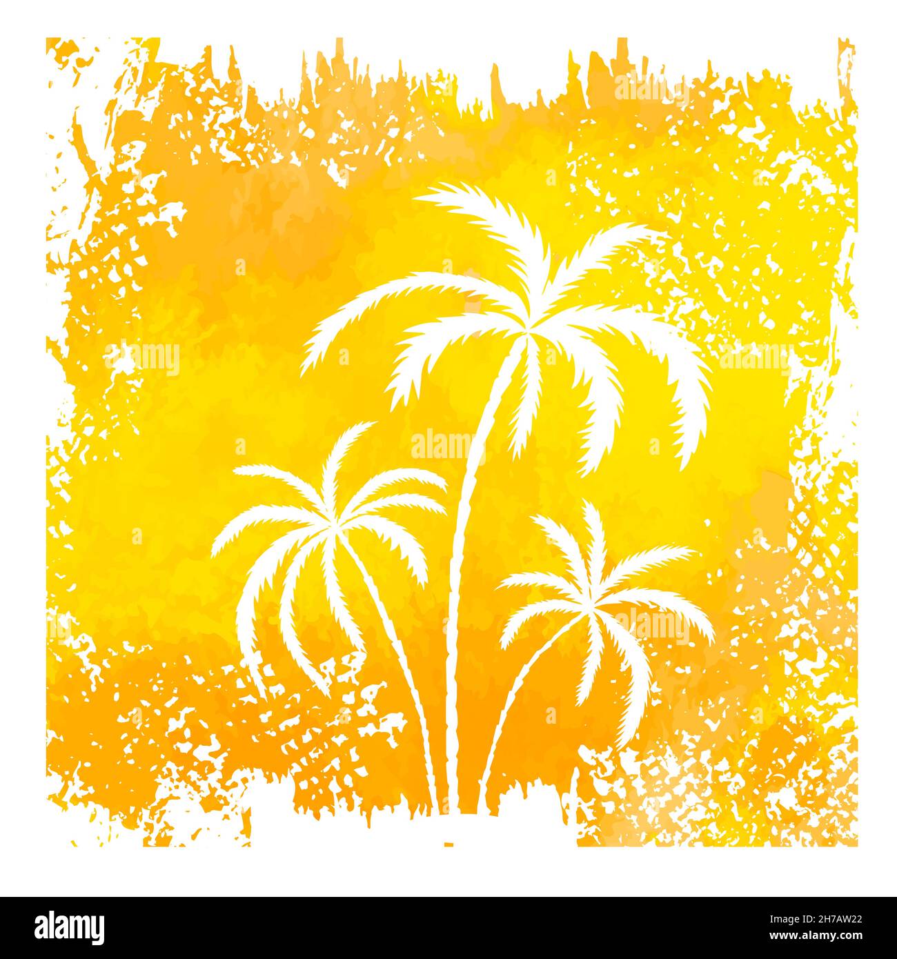 White palm trees on a yellow grunge background. Vector illustration ...
