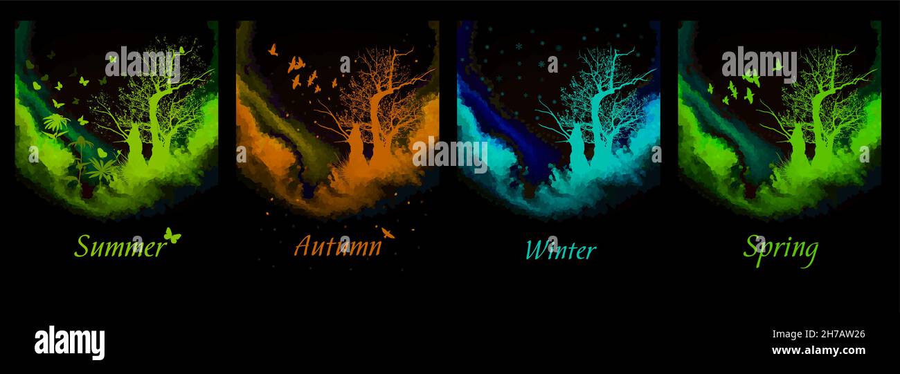 Four seasons - spring, summer, autumn, winter. Art tree beautiful for ...