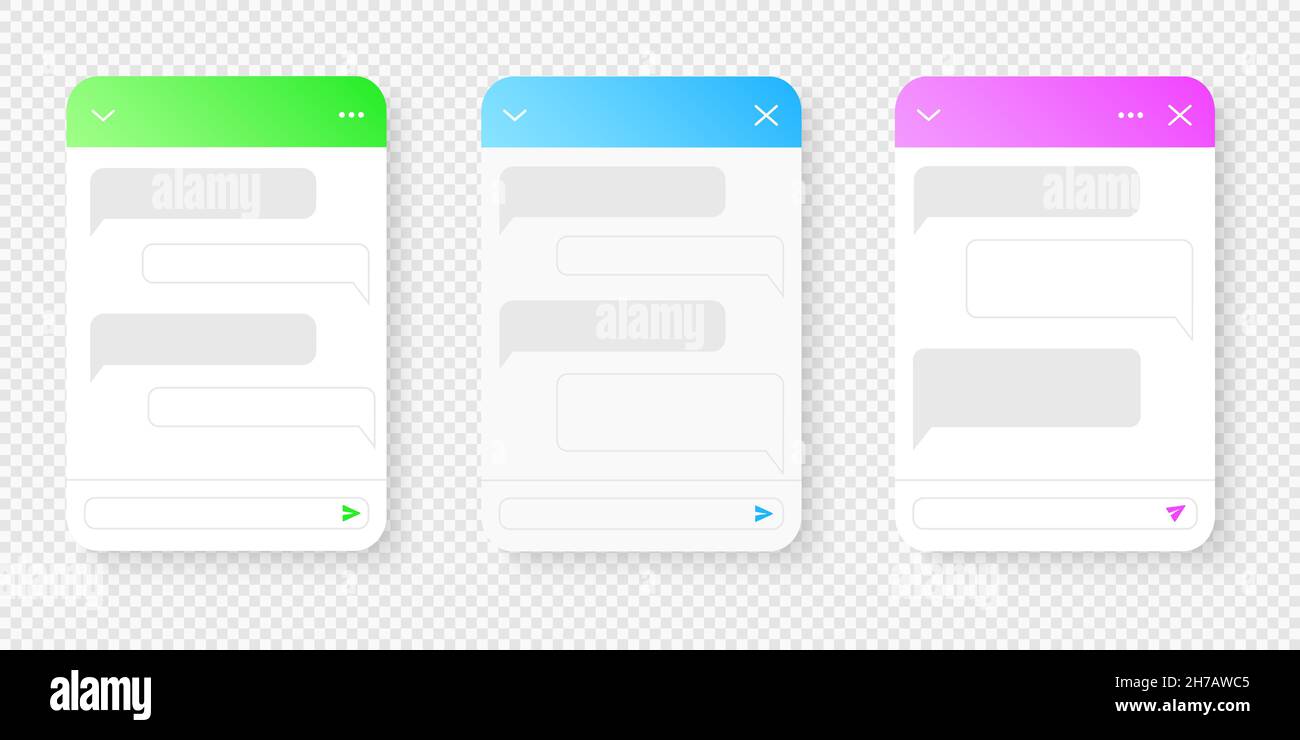 Chat bot screen templates. Life chat windows with message bubbles 
