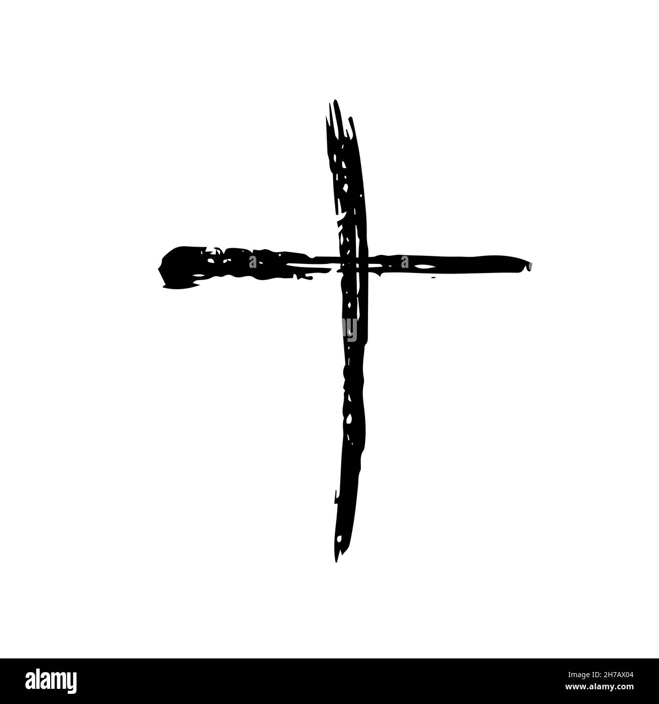 Hand drawn black grunge cross icon, simple Christian cross sign, hand ...