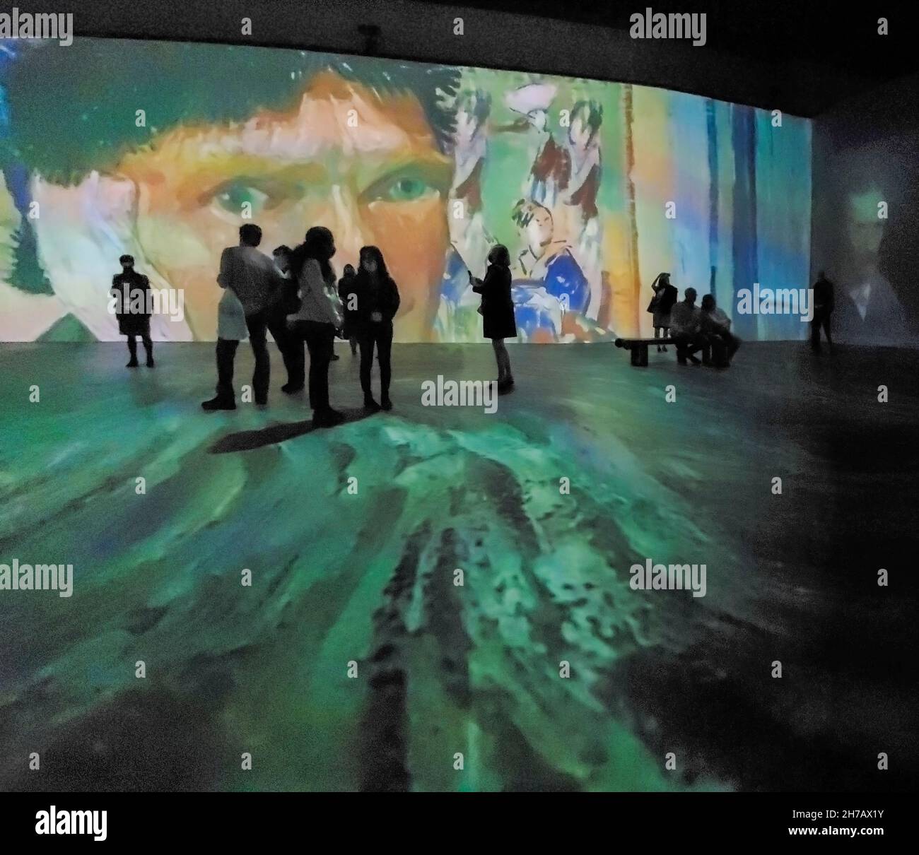 Immersive display featuring the artist's works at Van Gogh exhibit in the Milwaukee Convention Center, Milwaukee, WI. Stock Photo