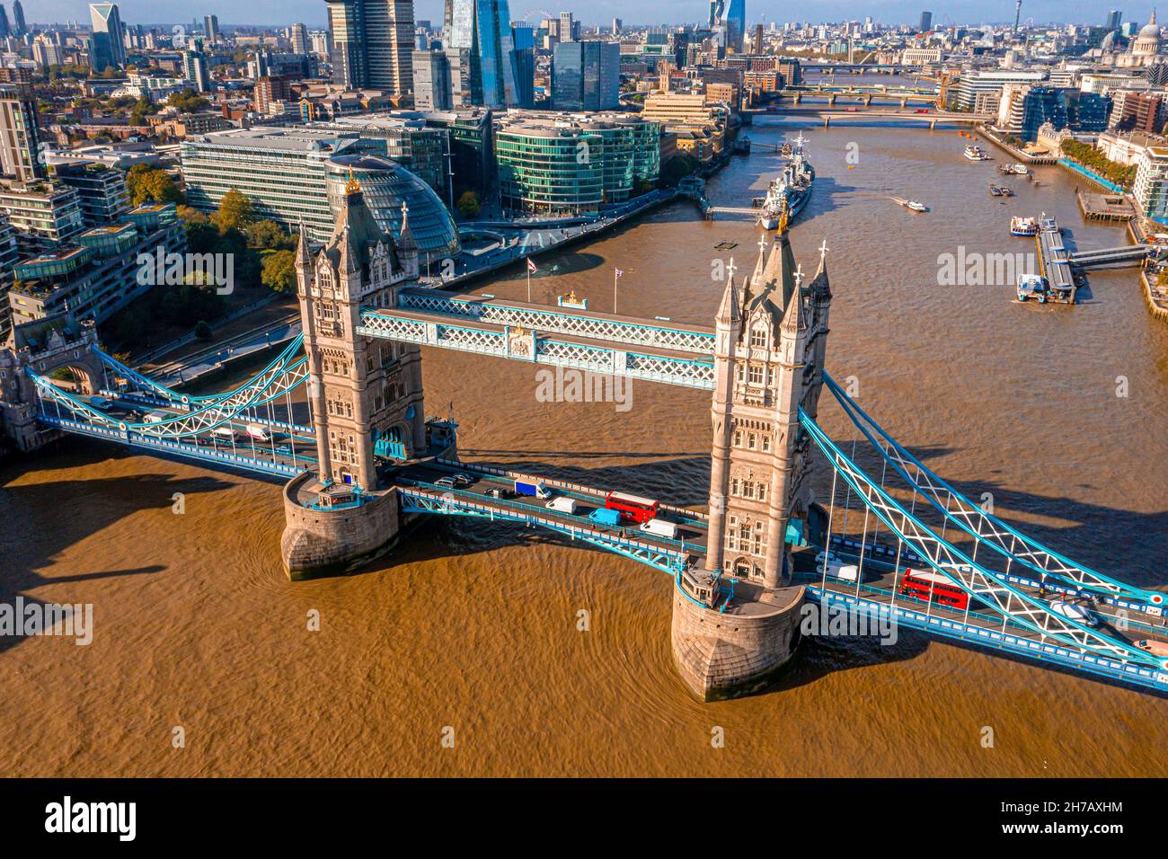 Aerial panoramic cityscape view of the London Tower Bridge Stock Photo ...