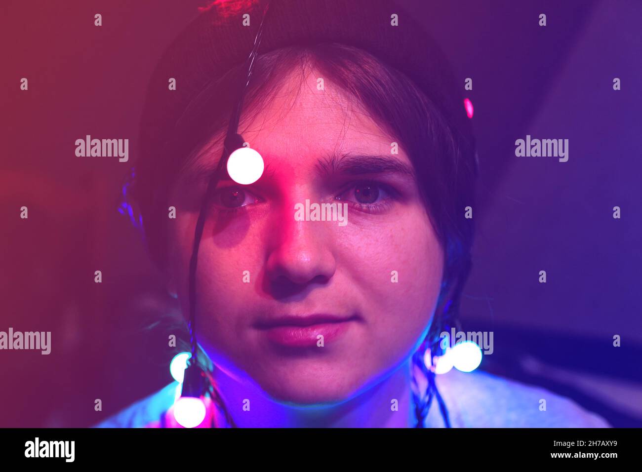 Christmas depression. Closeup crazy happy young woman celebrating christmas. Young people