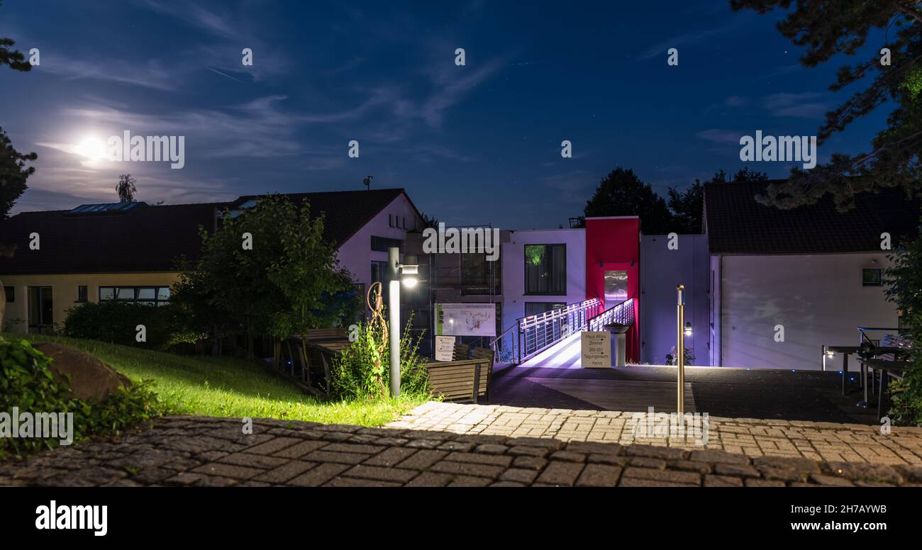 The Seminar center and hotel by night, Johannesberg, Germany, August 2017 Stock Photo