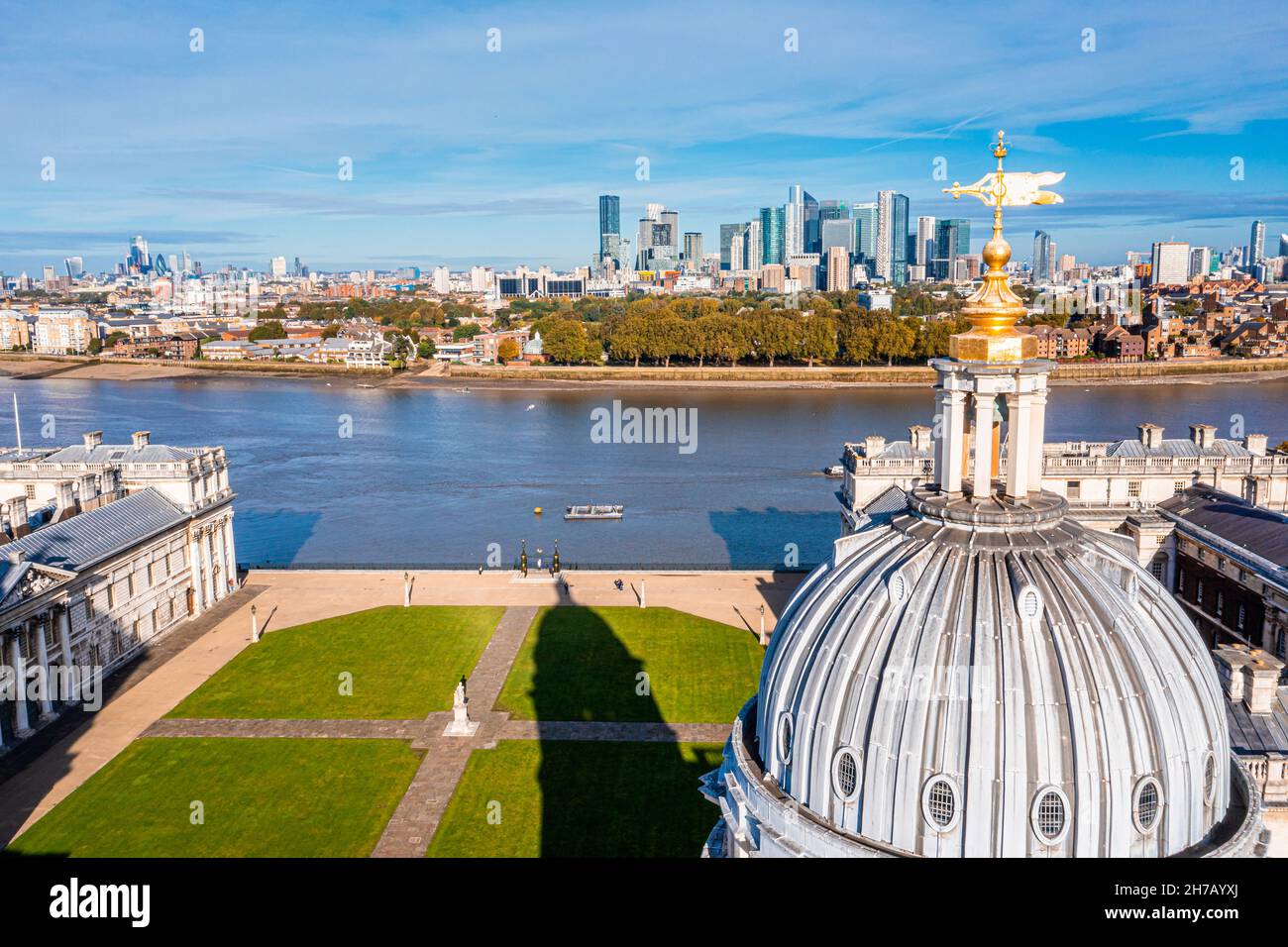 Panoramic aerial view of Greenwich Old Naval Academy by the River