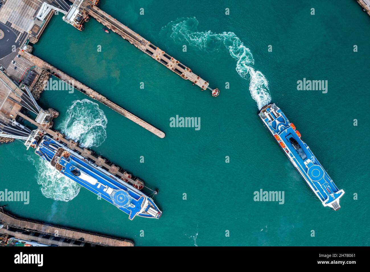 Aerial view of the Dover harbor with many ferries Stock Photo - Alamy