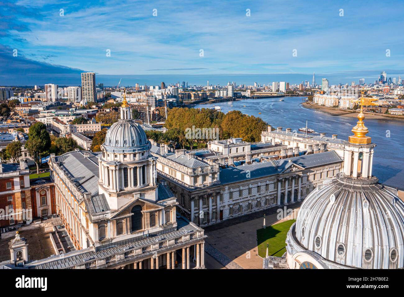 Panoramic aerial view of Greenwich Old Naval Academy by the River