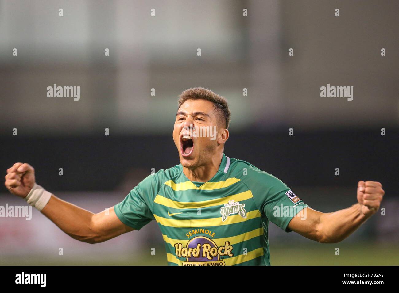 St. Petersburg, FL USA;  Tampa Bay Rowdies defender Aaron Guillen (33) as time expired in extra time and the Rowdies won during a USL Eastern Conferen Stock Photo