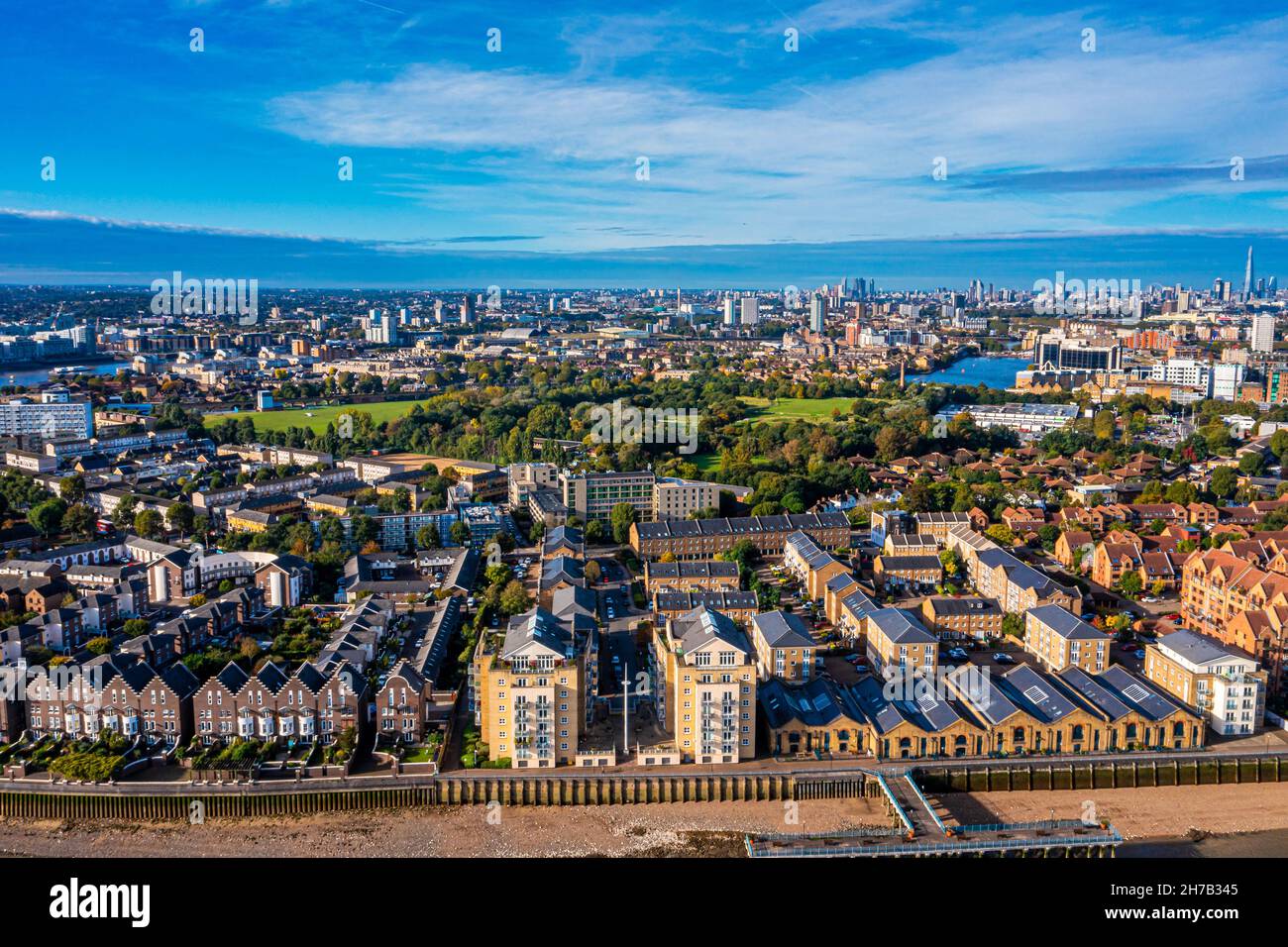 Panoramic aerial view of Greenwich Old Naval Academy by the River