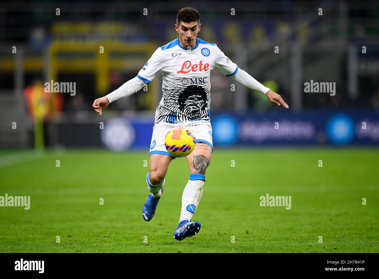Milan, Italy. 21 November 2021. Giovanni Di Lorenzo of SSC Napoli in action  during the Serie