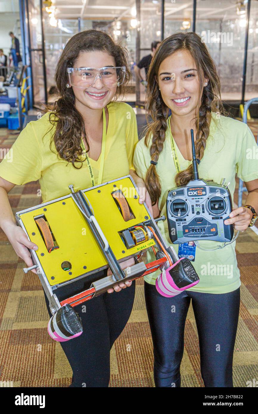 Miami Florida,Battlebots IQ Tournament,battling robots robotics competition students teen teens teenagers girls female Stock Photo
