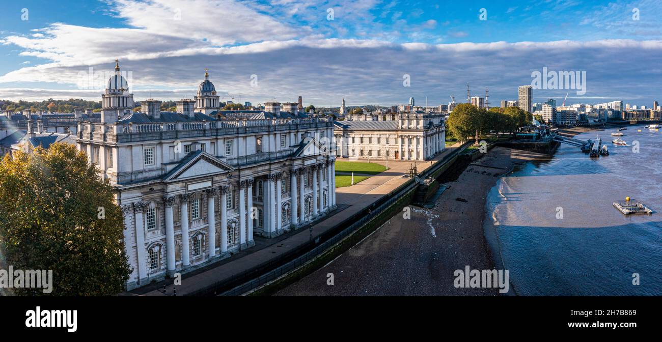 Panoramic aerial view of Greenwich Old Naval Academy by the River