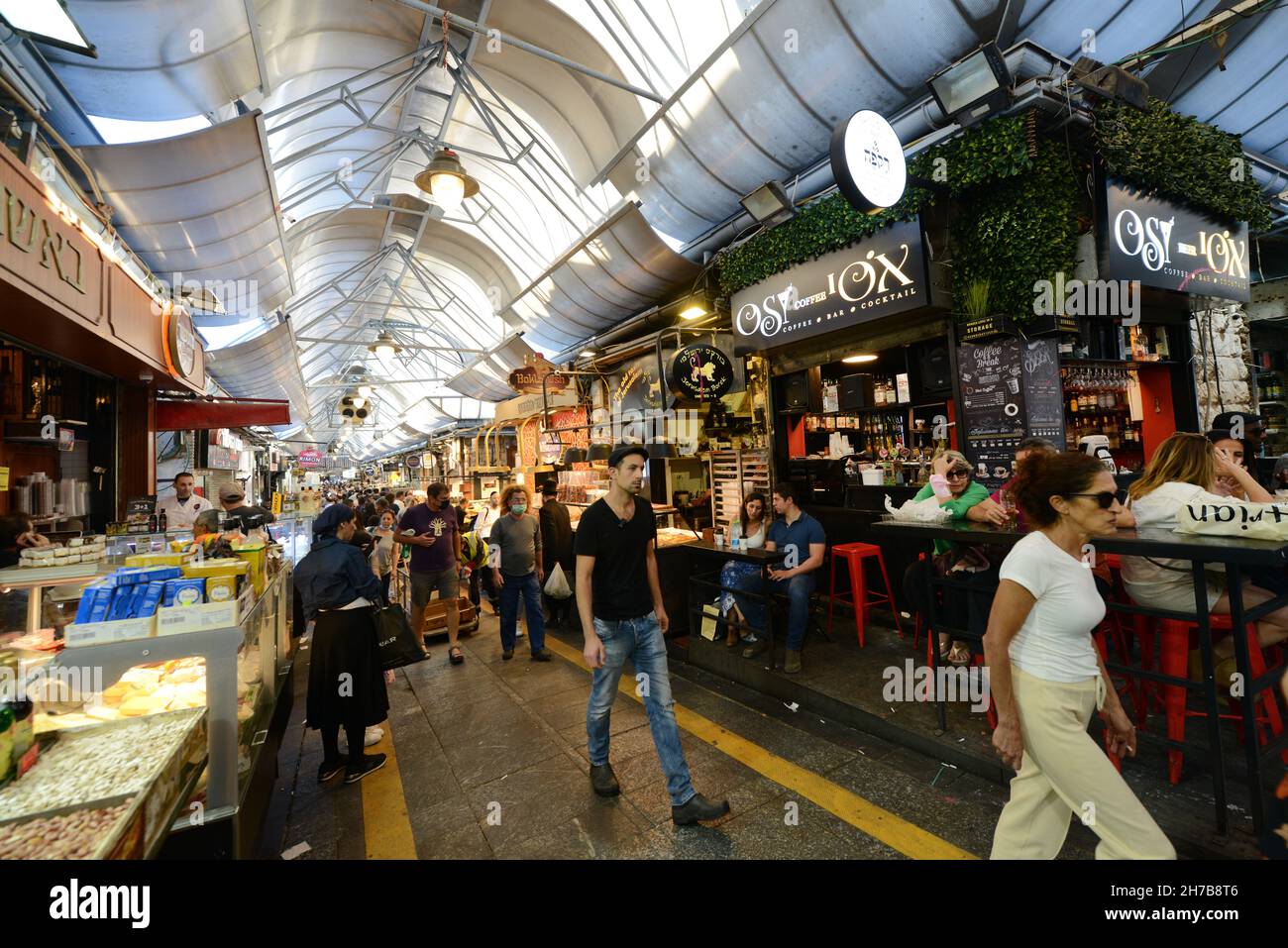 The vibrant Etz Hayyim St in the  Machane Yehuda market in Jerusalem, Israel. Stock Photo
