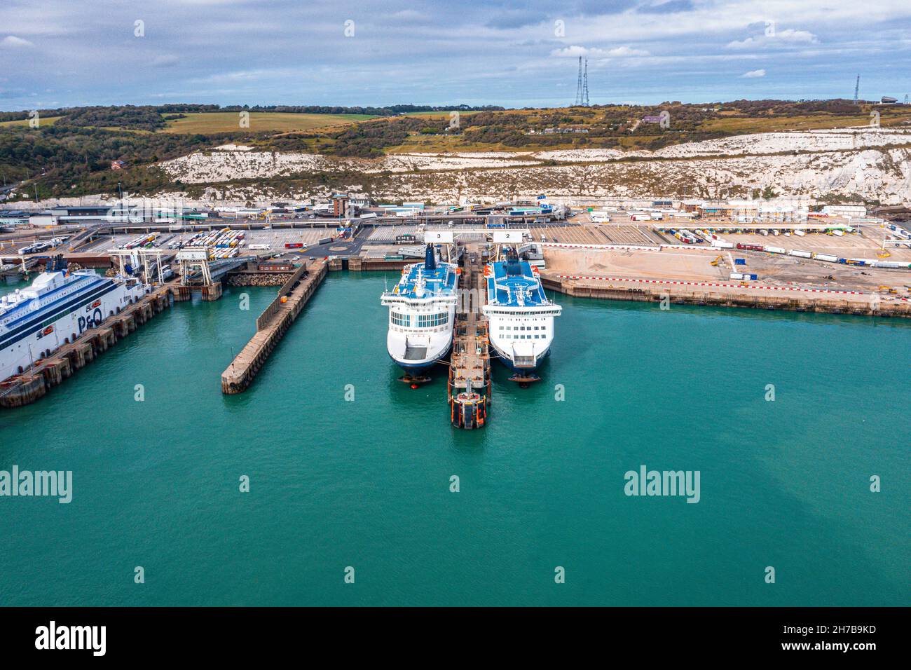 Aerial view of the Dover harbor with many ferries Stock Photo Alamy