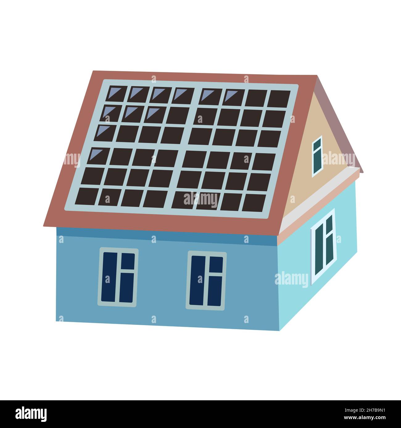 House with solar battery isolated on white background. Eco clean energy