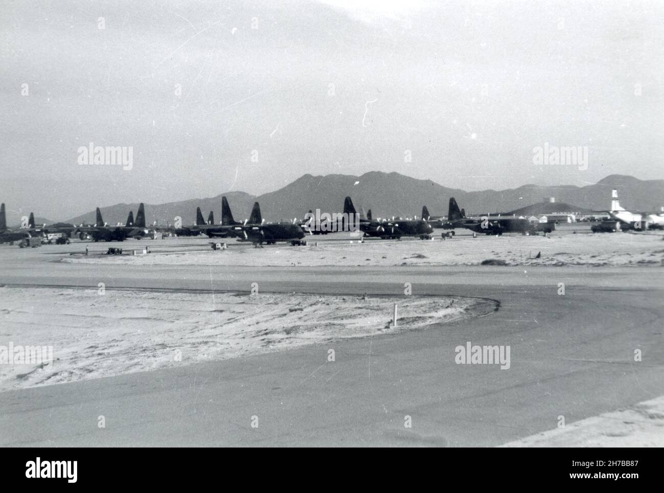 Air craft parked at Danang Airbase in the 1960s during the Vietnam War Stock Photo