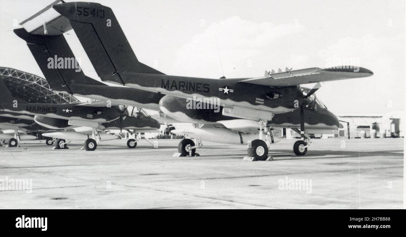 OV-10 bronco aircraft tail number 55413 parked at Danang Airbase in the 1960s during the Vietnam War Stock Photo