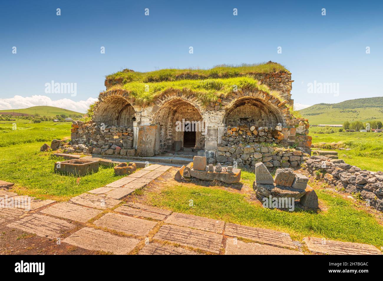 Civic house remains at the ruins of the fortress and the ancient settlement - Lori Berd. Travel and historical destinations in Armenia Stock Photo