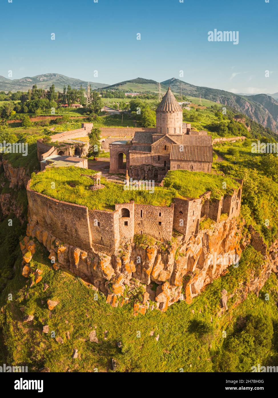 Aerial view of scenic Tatev Monastery located on an inaccessible basalt ...