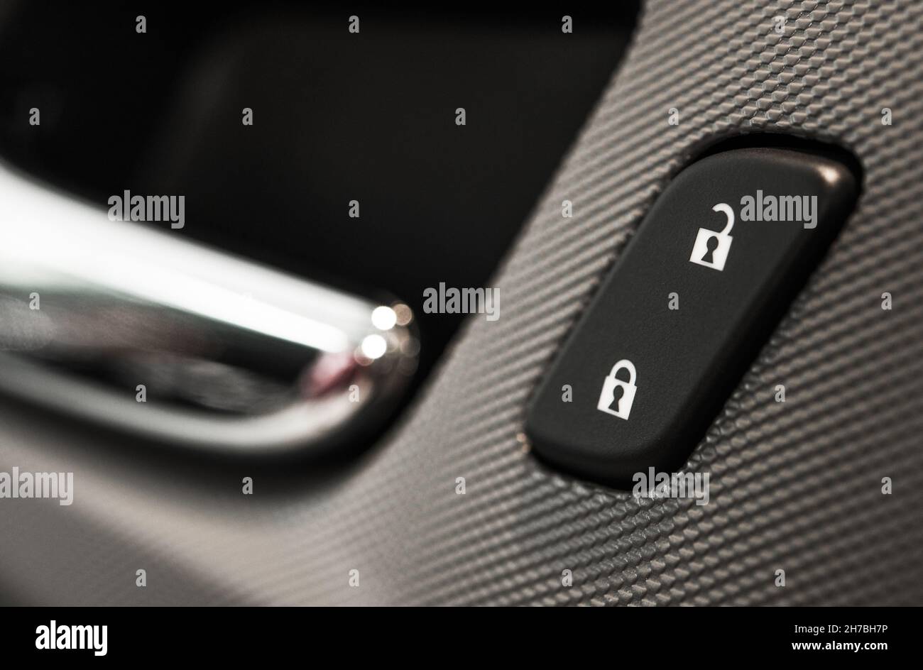 Modern Car Central Door Locking Button. Close and Open Signs