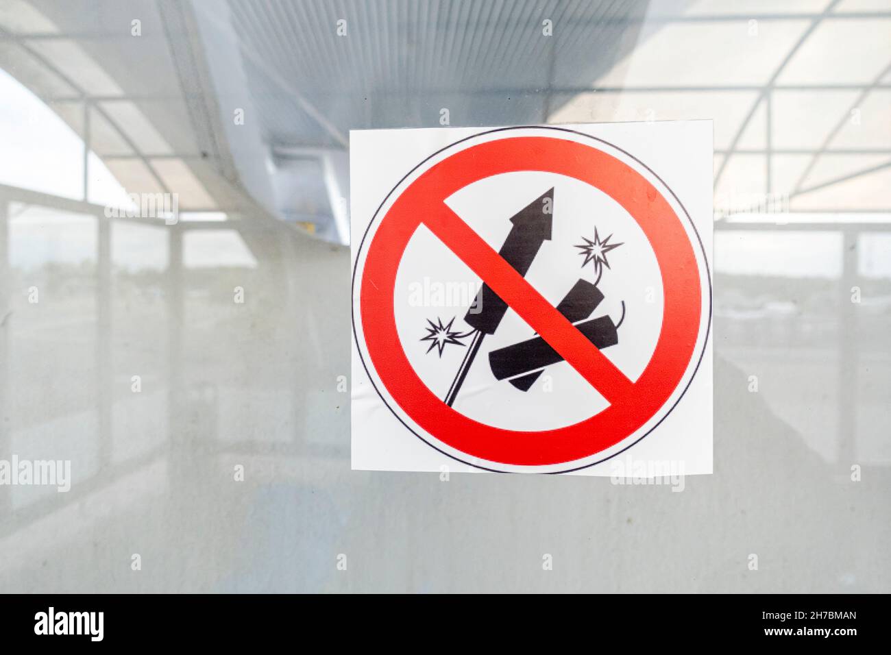 Sign prohibiting petards and fireworks Stock Photo