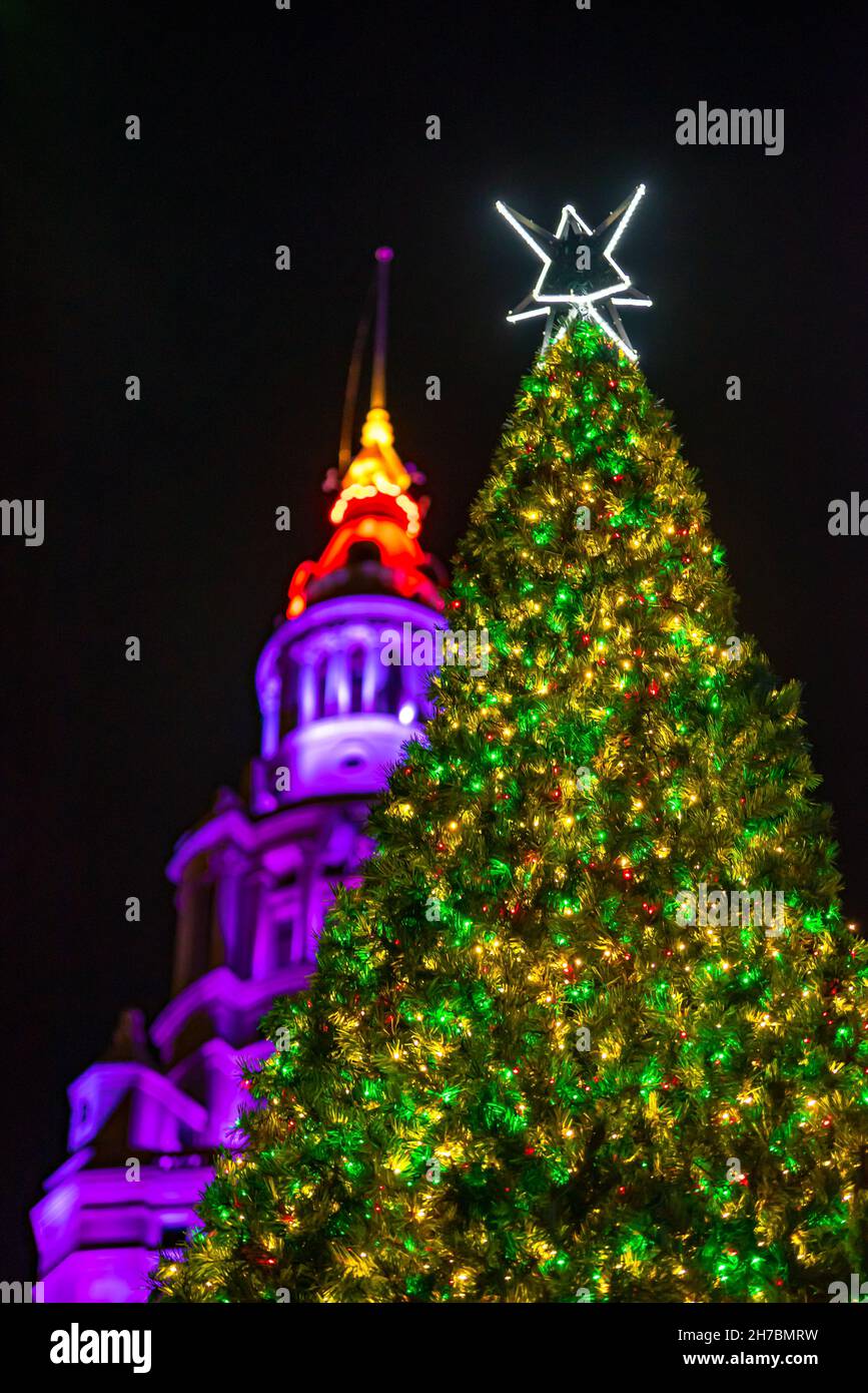 Cleveland Public Square Christmas Lights Stock Photo