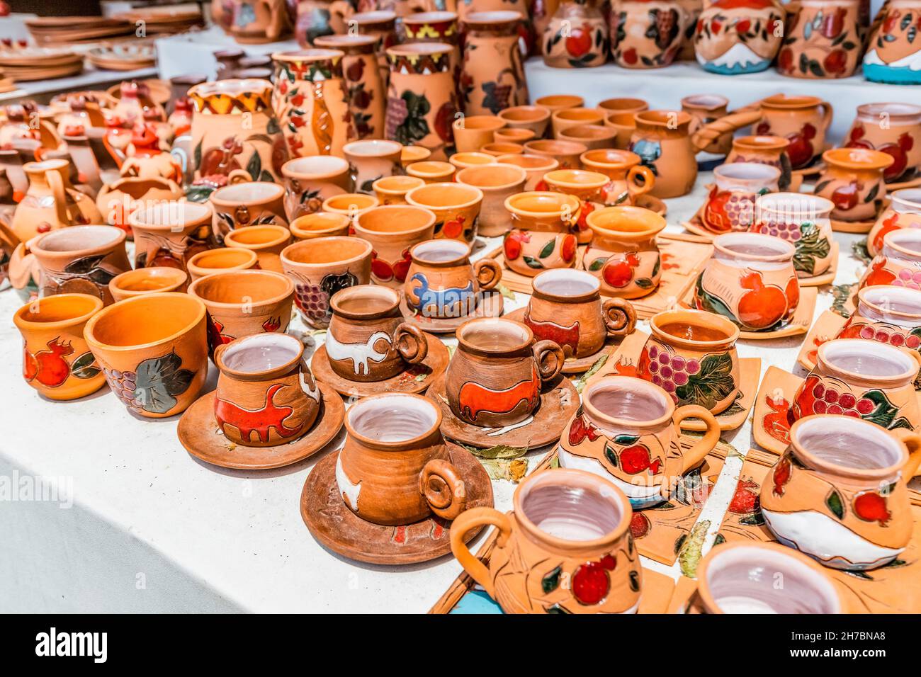 25 May 2021, Yerevan, Armenia: Pottery items are offered for sale with