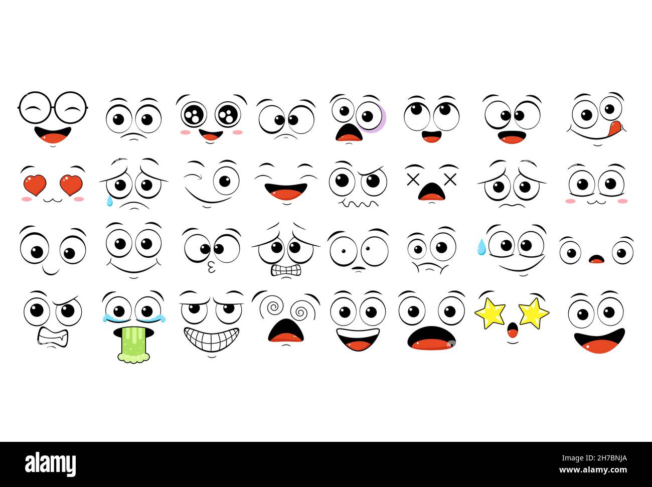 Collection of emoticons with different mood. Set of smile cartoon emoji  faces in different expressions - happy, sad, cry, fear, crazy. On white  backgr Stock Vector Image & Art - Alamy